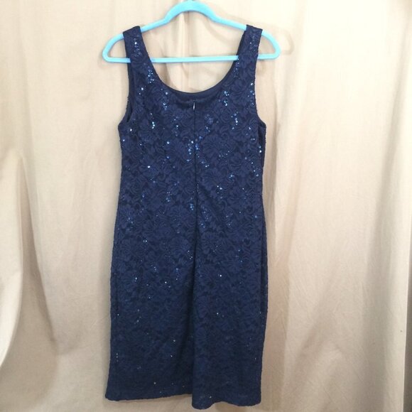 Scarlett Dress Formal Stretch Lace Sequins Sleeveless Navy Knee Length Size 12 - Picture 2 of 4